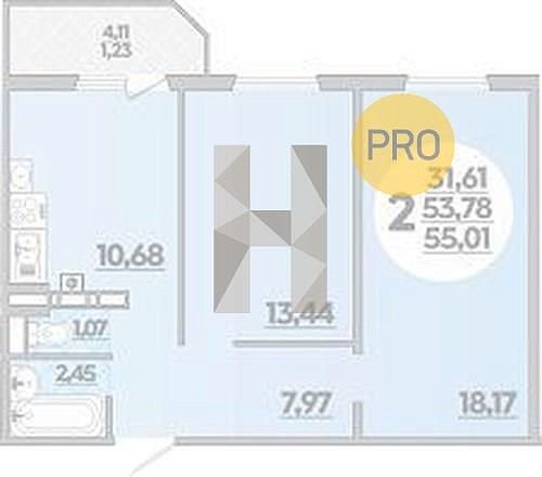 Продается 2-комн. квартира, 55.01 м², ЖК Дом на Фестивальной, 