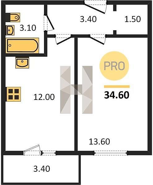 Продается 1-комн. квартира, 34.6 м², ЖК ДарГрад, 