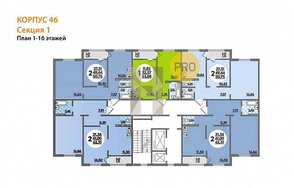 2-комн. квартира, 62.31 м², ЖК Восточно-Кругликовский (№133146)