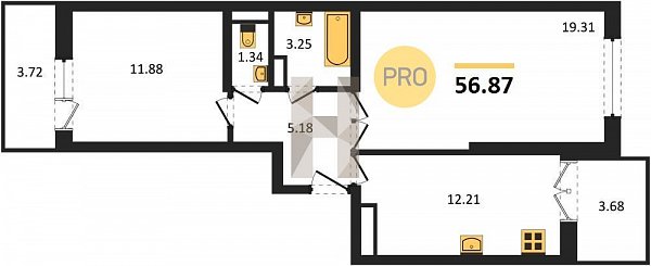 Продается 2-комн. квартира, 56.87 м², ЖК Гулливер, 