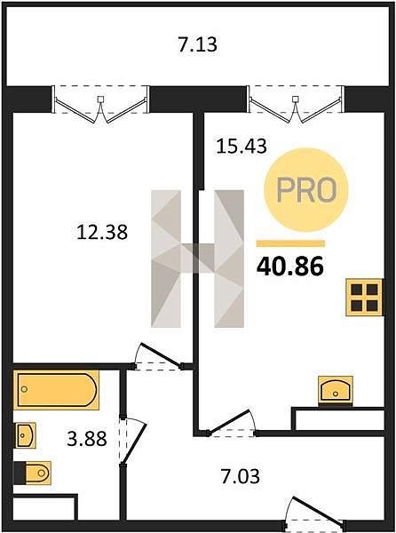 Продается 1-комн. квартира, 40.86 м², ЖК Высочество, 