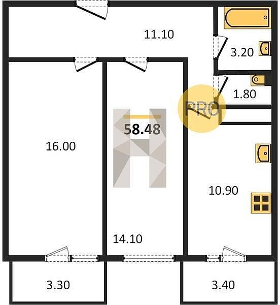 Продается 2-комн. квартира, 58.48 м², ЖК Абрикосово, 