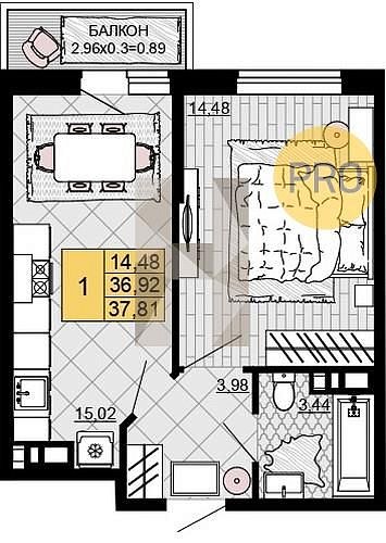 Продается 1-комн. квартира, 37.92 м², ЖК Дружба, 