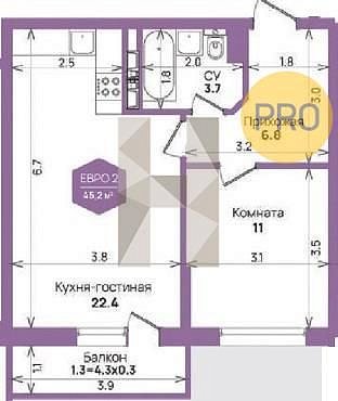 Продается 1-комн. квартира, 45.2 м², ЖК Жилой квартал Бауинвест, 