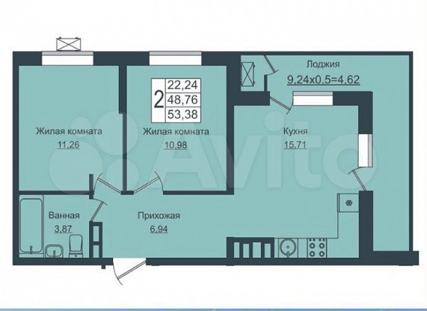 Продается 2-комн квартира, 53.4 м², р-н Западный обход, 