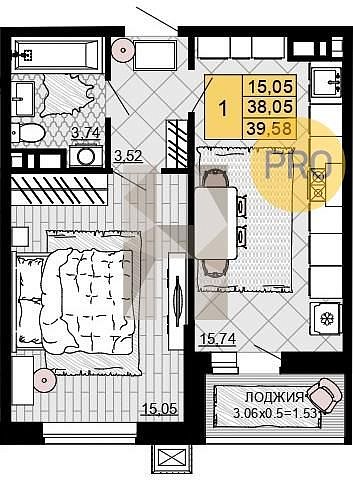 Продается 1-комн. квартира, 39.58 м², ЖК Дружба, 