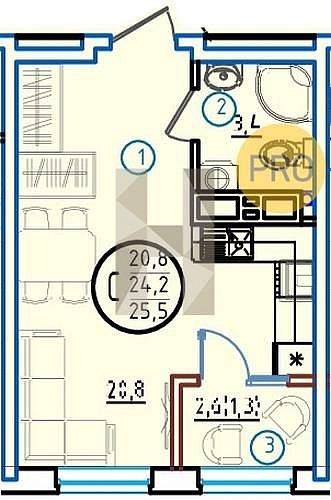Продается Студия, 25.5 м², ЖК Первое Место, 