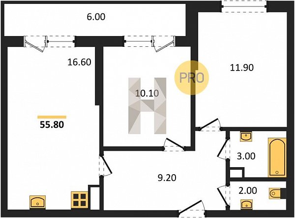 Продается 2-комн. квартира, 55.8 м², ЖК Сармат, 