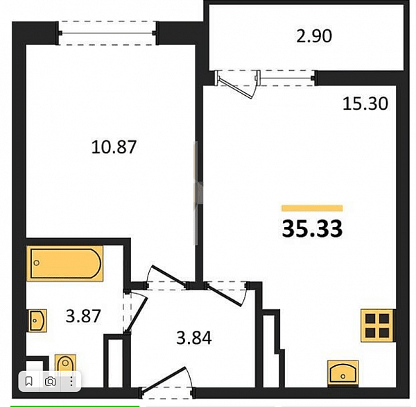 1-комн. квартира, 35.33 м², ЖК URAL (№132302)