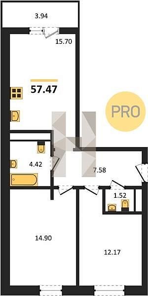 Продается 2-комн. квартира, 57.47 м², ЖК Теплые Края, 