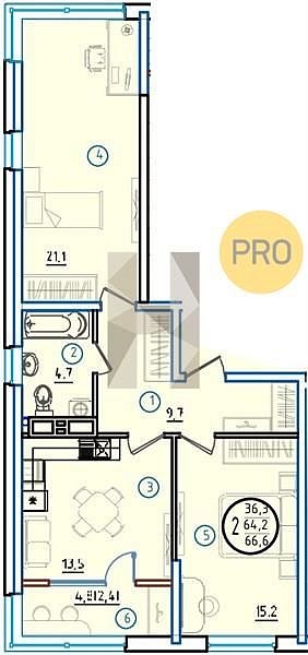 Продается 2-комн. квартира, 66.6 м², ЖК Первое Место, 