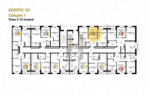 3-комн. квартира, 65.3 м², ЖК Дыхание (№133593)