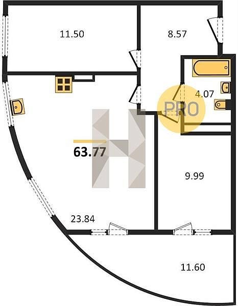 Продается 2-комн. квартира, 63.77 м², ЖК Хорошая Погода-2, 