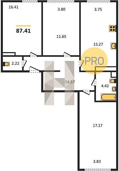 Продается 3-комн. квартира, 87.41 м², ЖК Гарантия на Обрывной, 