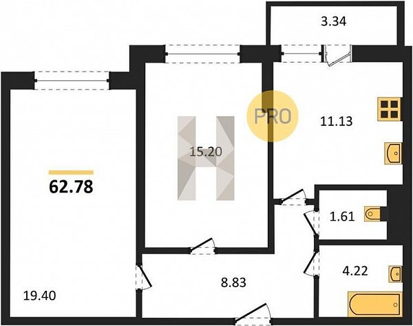 Продается 2-комн. квартира, 62.78 м², ЖК Левада, 