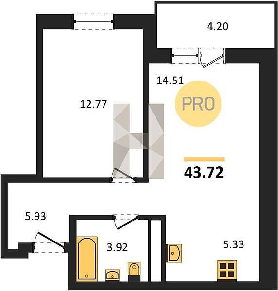 Продается 1-комн. квартира, 43.72 м², ЖК Вектор-2, 