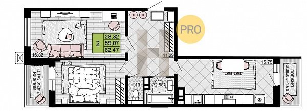 Продается 2-комн. квартира, 62.47 м², ЖК Дружба, 