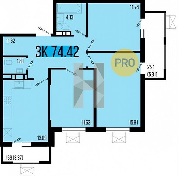 Продается 3-комн. квартира, 74.42 м², ЖК Цветной бульвар, 