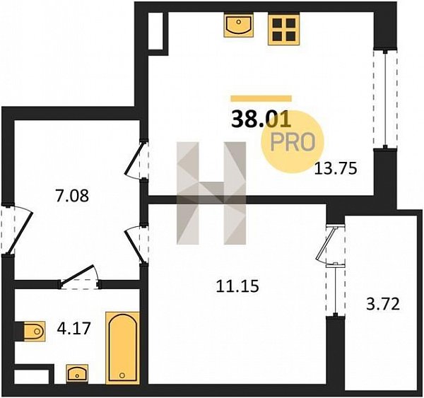 Продается 1-комн. квартира, 38.01 м², ЖК URAL, 