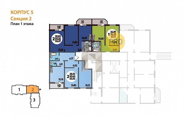 2-комн. квартира, 56.37 м², ЖК Молодежный-2 (№133311)