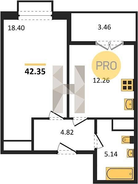 Продается 1-комн. квартира, 42.35 м², ЖК Высочество, 