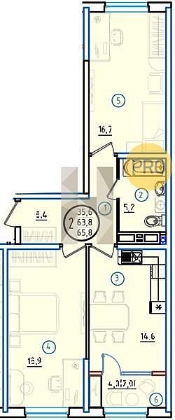 Продается 2-комн. квартира, 65.8 м², ЖК Первое Место, 
