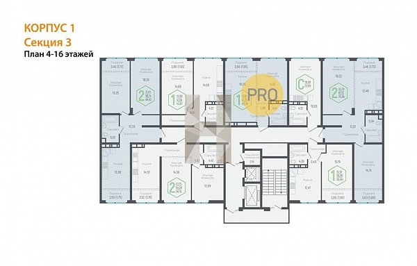 2-комн. квартира, 66.14 м², ЖК Гарантия на Обрывной (№132356)