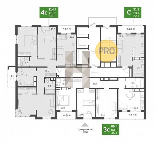 4-комн. квартира, 114.2 м², ЖК Все Свои (№133176)