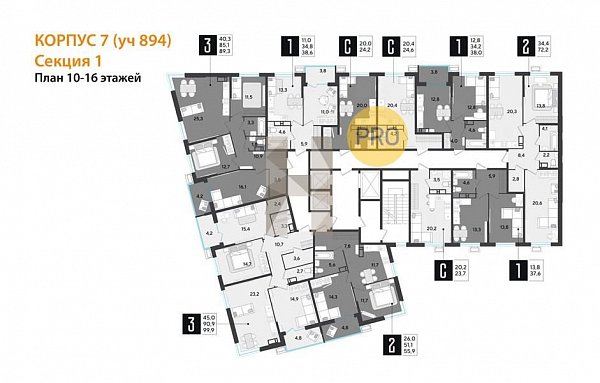 2-комн. квартира, 89.3 м², ЖК Парк Победы-2 (№133762)