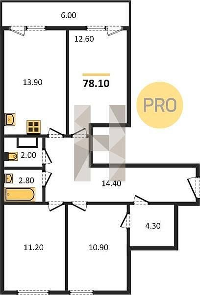 Продается 3-комн. квартира, 78.1 м², ЖК Самолет-5, 