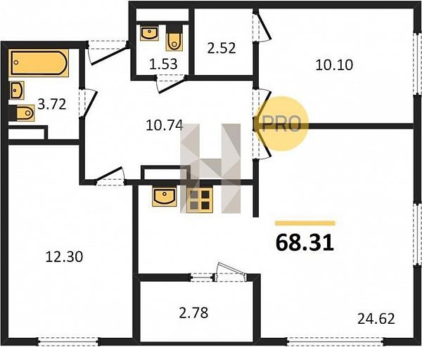 Продается 2-комн. квартира, 68.31 м², ЖК Событие, 
