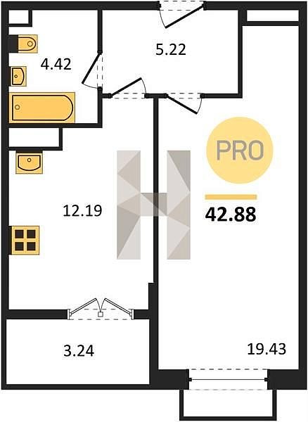 Продается 1-комн. квартира, 42.88 м², ЖК Высочество, 