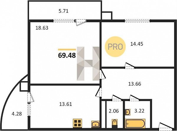Продается 2-комн. квартира, 69.48 м², ЖК Дом на Московской, 