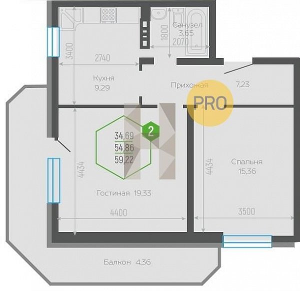 Продается 2-комн. квартира, 56.51 м², ЖК Гарантия на Черкасской, 
