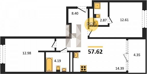 Продается 2-комн. квартира, 57.62 м², ЖК Патрики, 