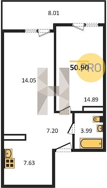 Продается 1-комн. квартира, 50.9 м², ЖК Мозаика, 