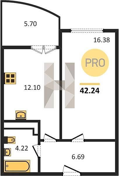 Продается 1-комн. квартира, 43.3 м², ЖК Хорошая Погода, 