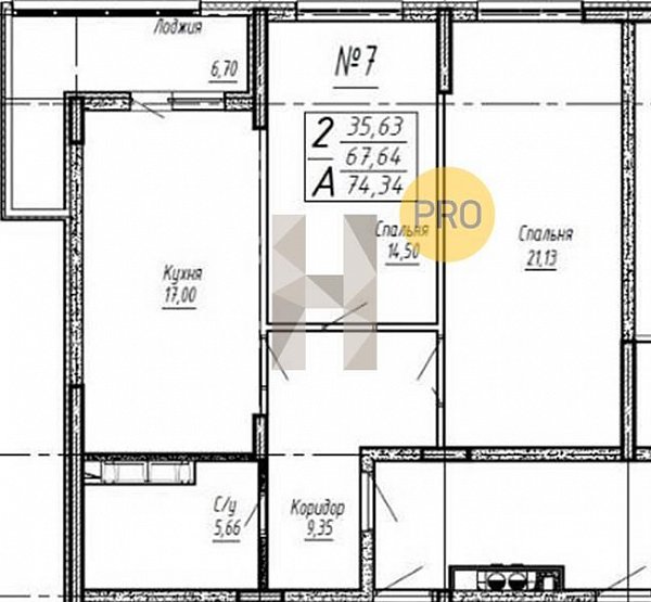 Продается 2-комн. квартира, 74.34 м², ЖК Спутник, 