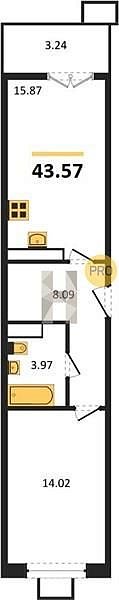 Продается 1-комн. квартира, 43.57 м², ЖК Высочество, 