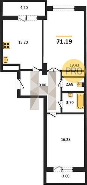 Продается 2-комн. квартира, 71.19 м², ЖК AVrorA, 