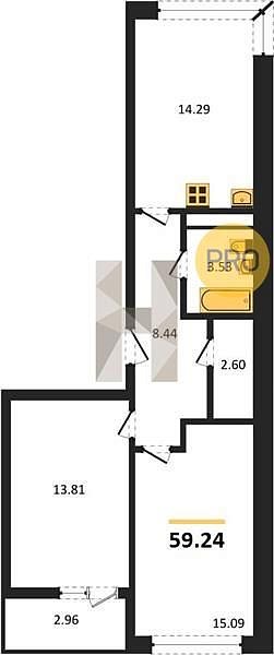 Продается 2-комн. квартира, 59.24 м², ЖК Яблоневый-2, 