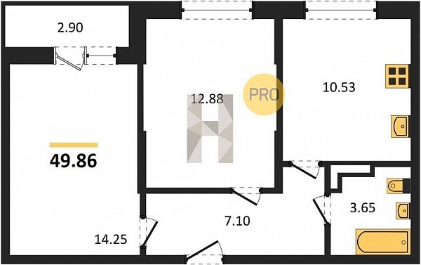 Продается 2-комн. квартира, 49.86 м², ЖК Смородина-2, 