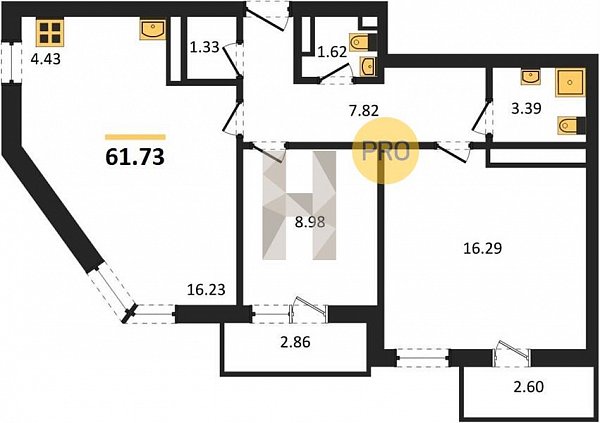 Продается 2-комн. квартира, 61.73 м², ЖК Гулливер, 