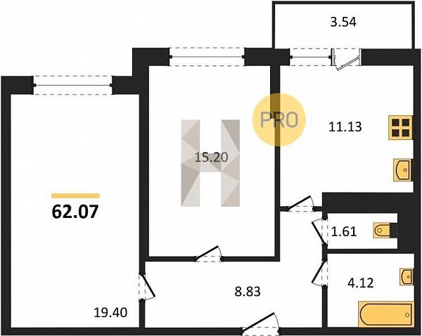 Продается 2-комн. квартира, 62.07 м², ЖК Левада, 