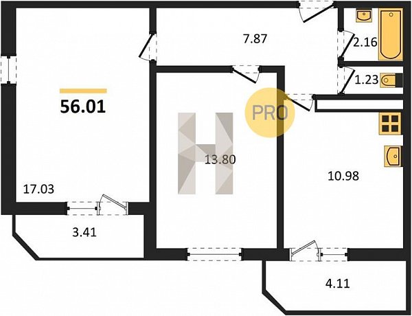 Продается 2-комн. квартира, 56.01 м², ЖК Молодежный-2, 