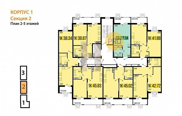 1-комн. квартира, 38.87 м², ЖК Цветной бульвар (№133741)