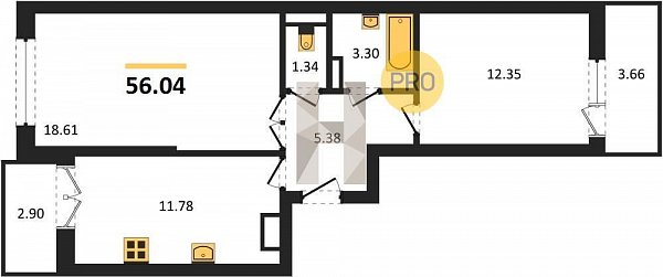 Продается 2-комн. квартира, 56.04 м², ЖК Гулливер, 