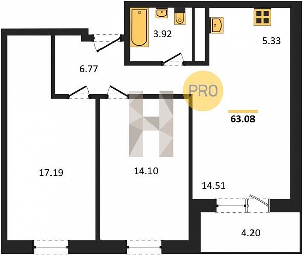 Продается 2-комн. квартира, 63.08 м², ЖК Вектор-2, 
