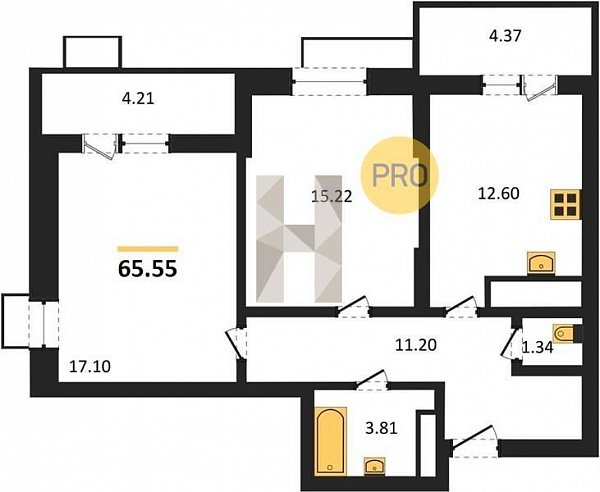 Продается 2-комн. квартира, 65.55 м², ЖК Родные просторы, 