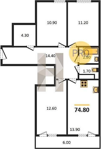 Продается 3-комн. квартира, 74.8 м², ЖК Самолет-4, 
